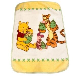 Winnie the Pooh Fleece Baby Blanket Yellow Green Tigger Piglet Throw Crib Lovey